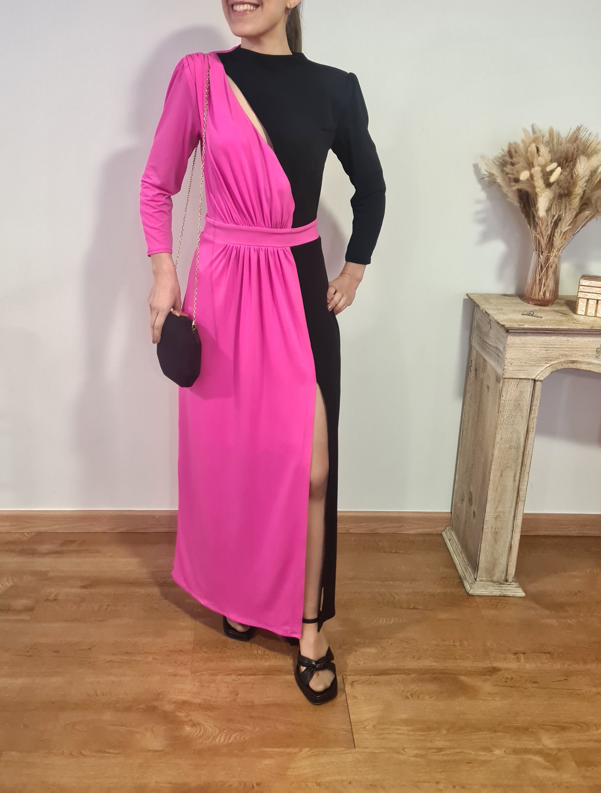 Vestido Bicolor Fucsia Negro