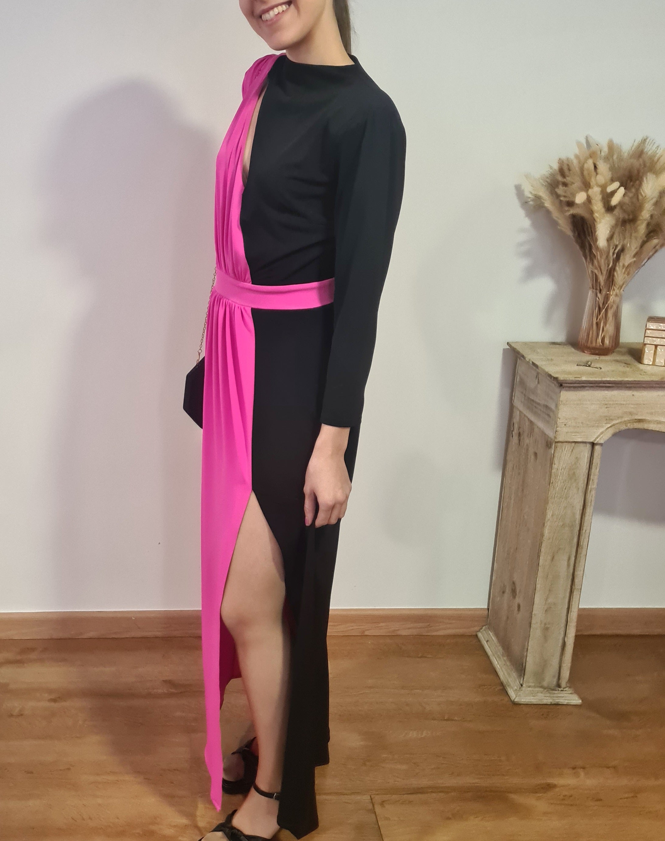Vestido Bicolor Fucsia Negro