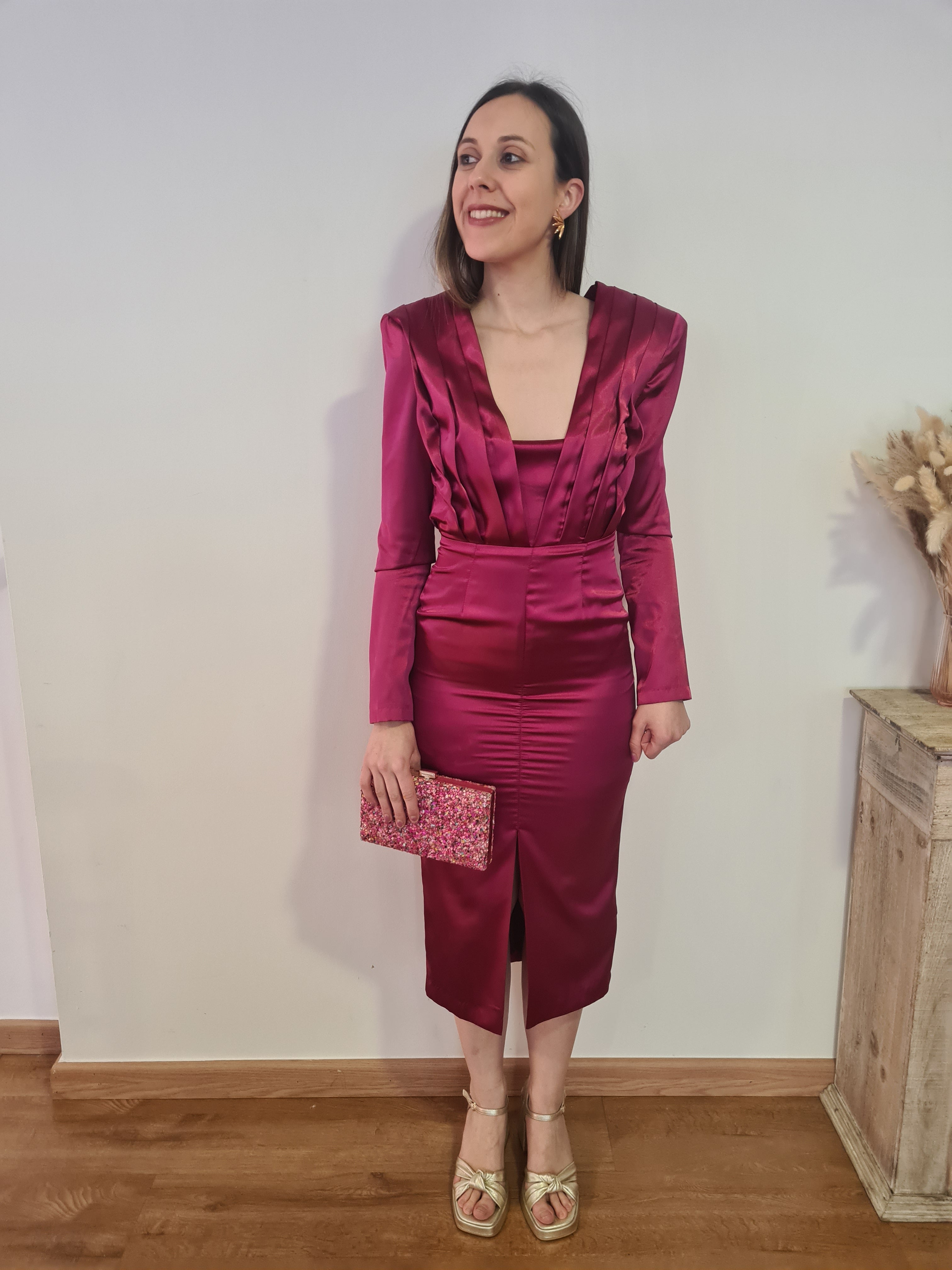 Vestido Satinado Pliegues