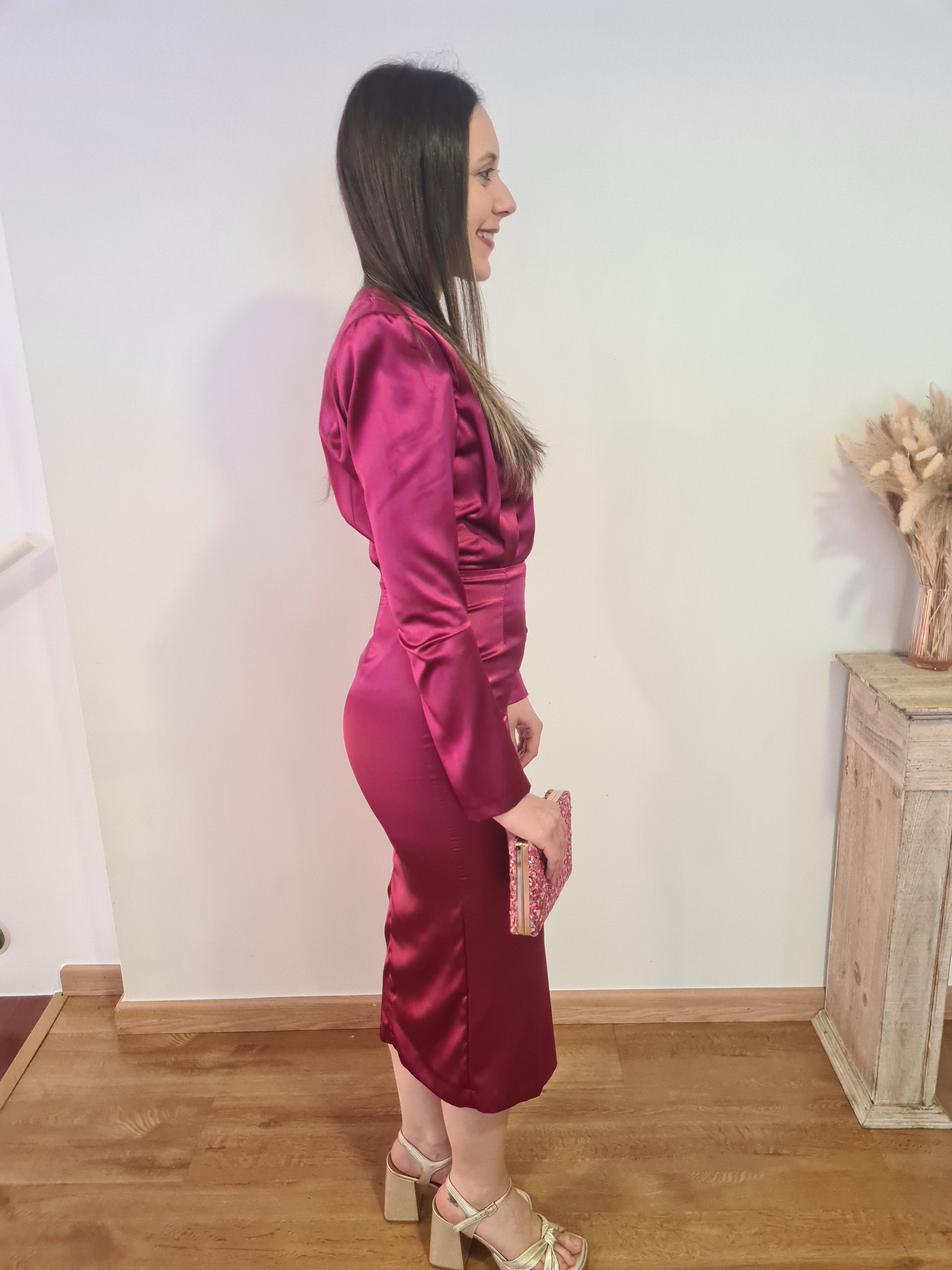Vestido Satinado Pliegues