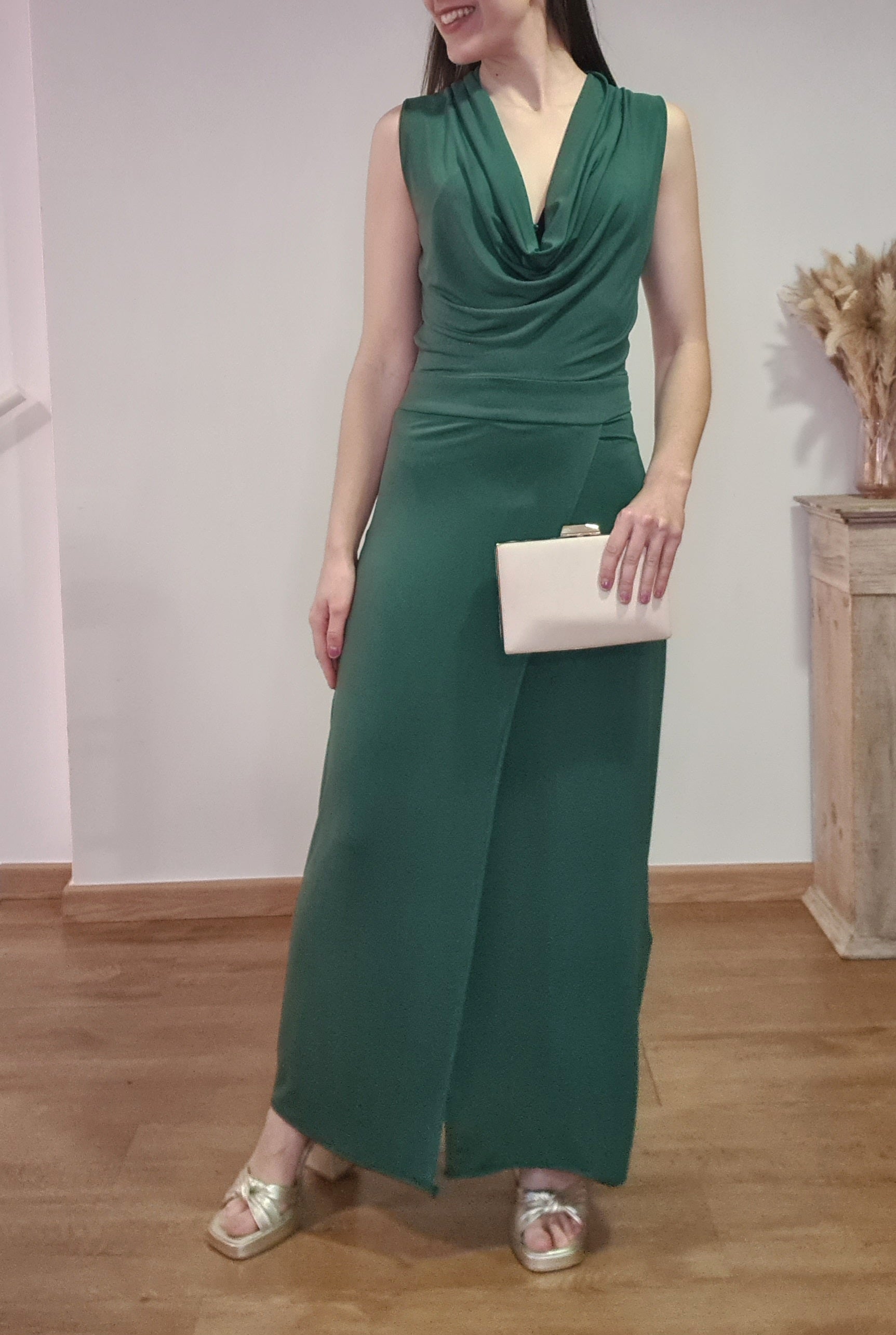 Vestido Punto Verde Cuello