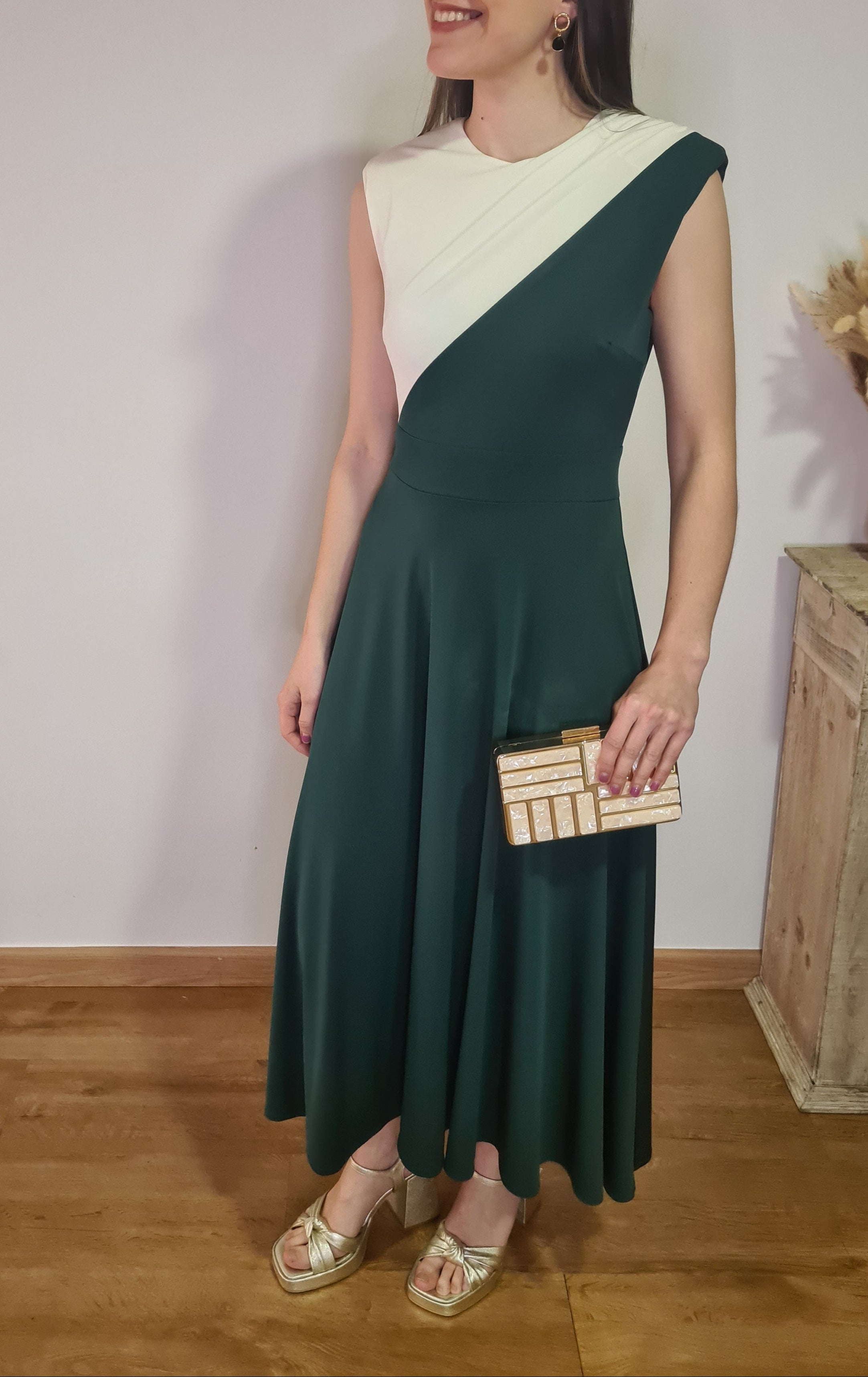 Vestido Bicolor Verde/Crudo