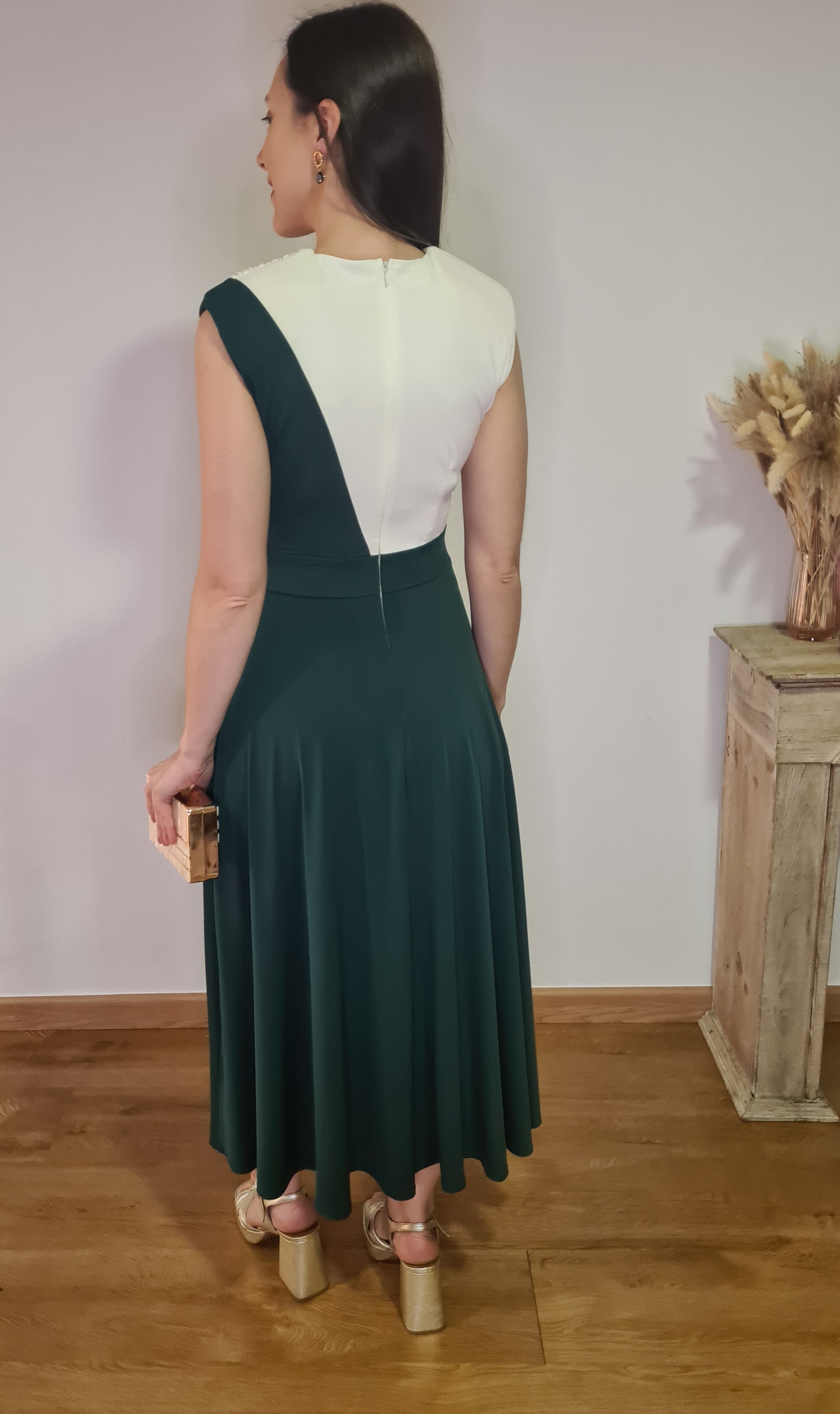 Vestido Bicolor Verde/Crudo