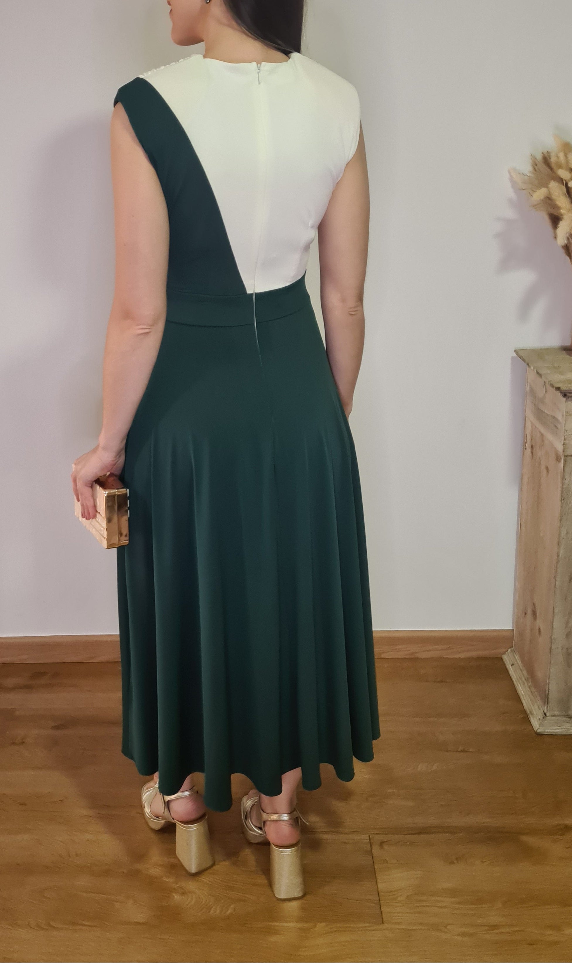 Vestido Bicolor Verde/Crudo