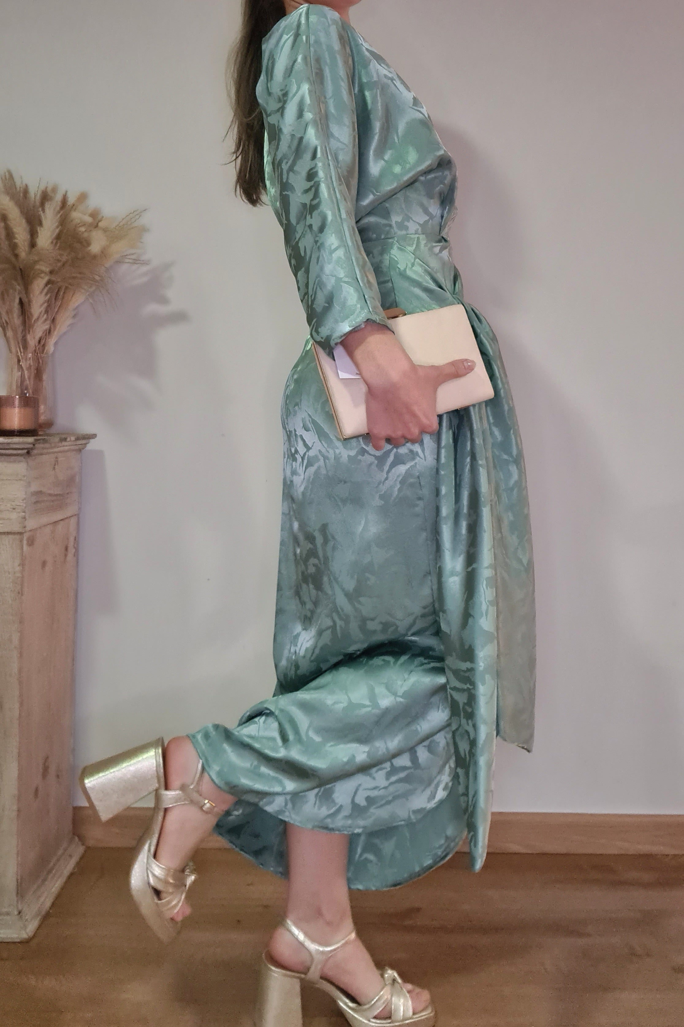 Vestido Jacquard Verde Cruzado