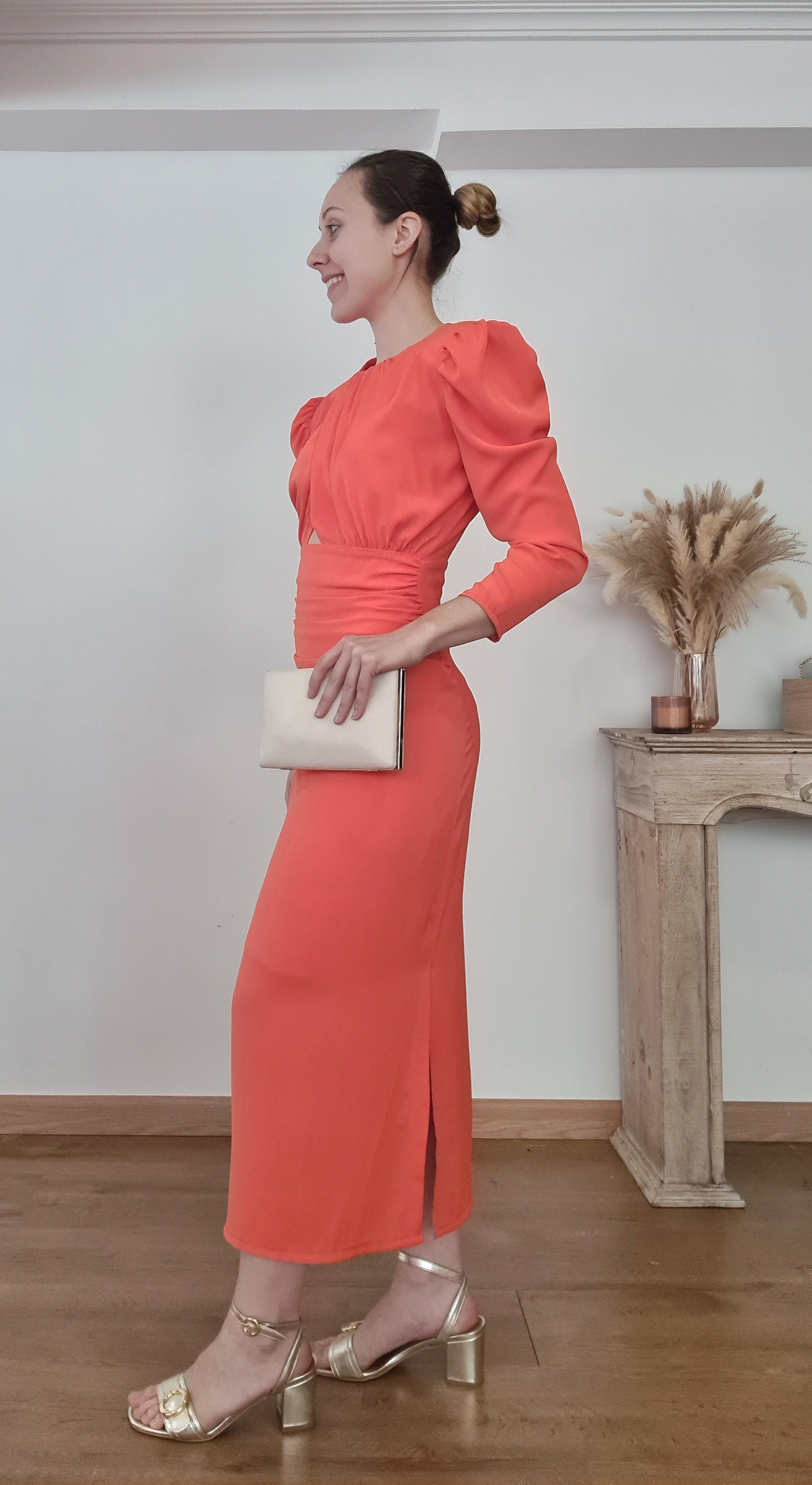 Vestido Naranja Abertura