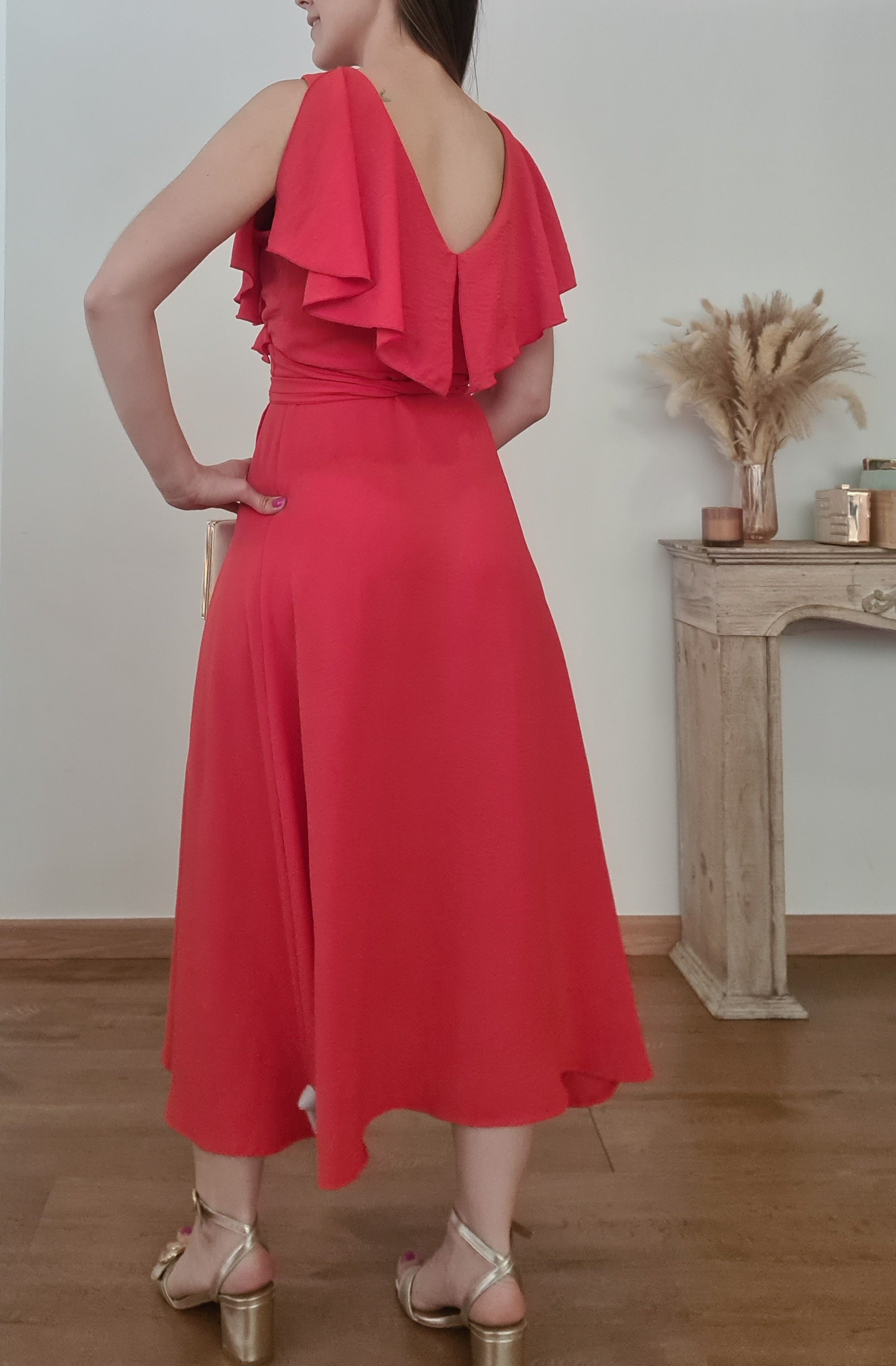 Vestido Volantes Coral