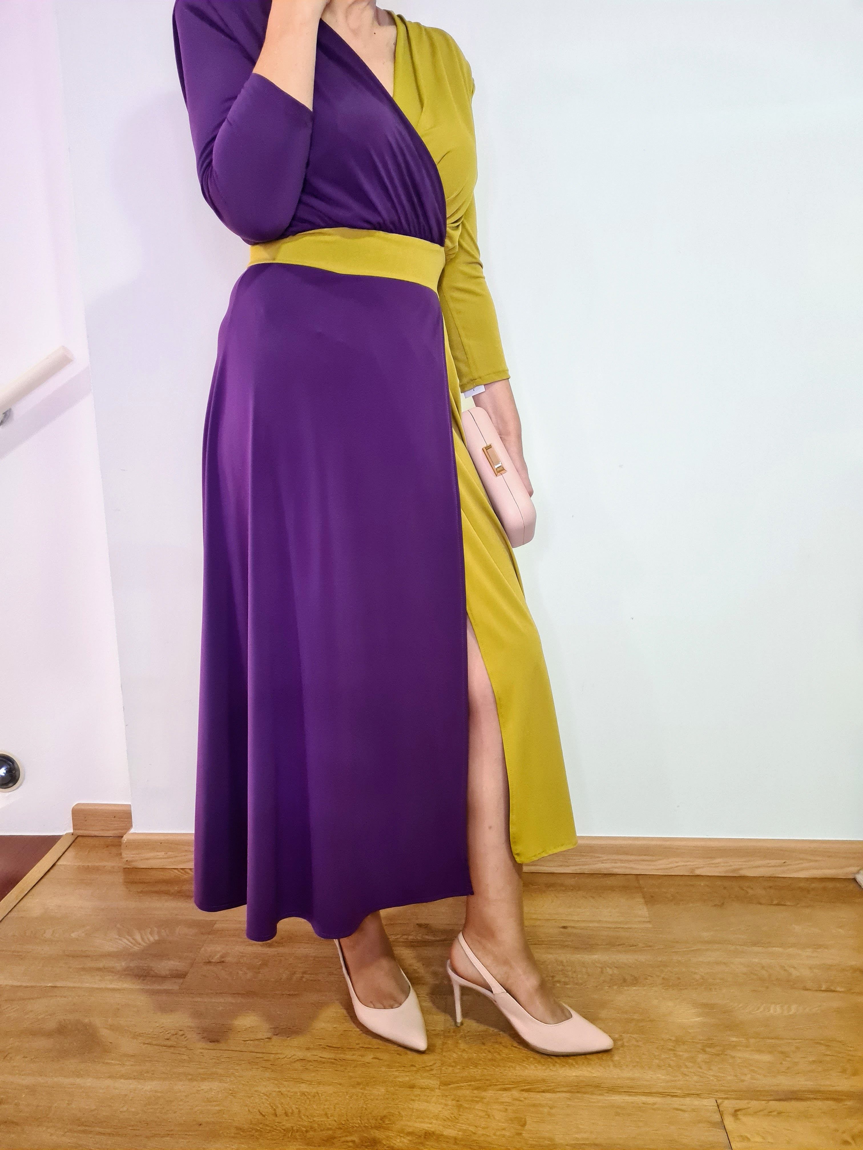 Vestido Bicolor Morado Oliva