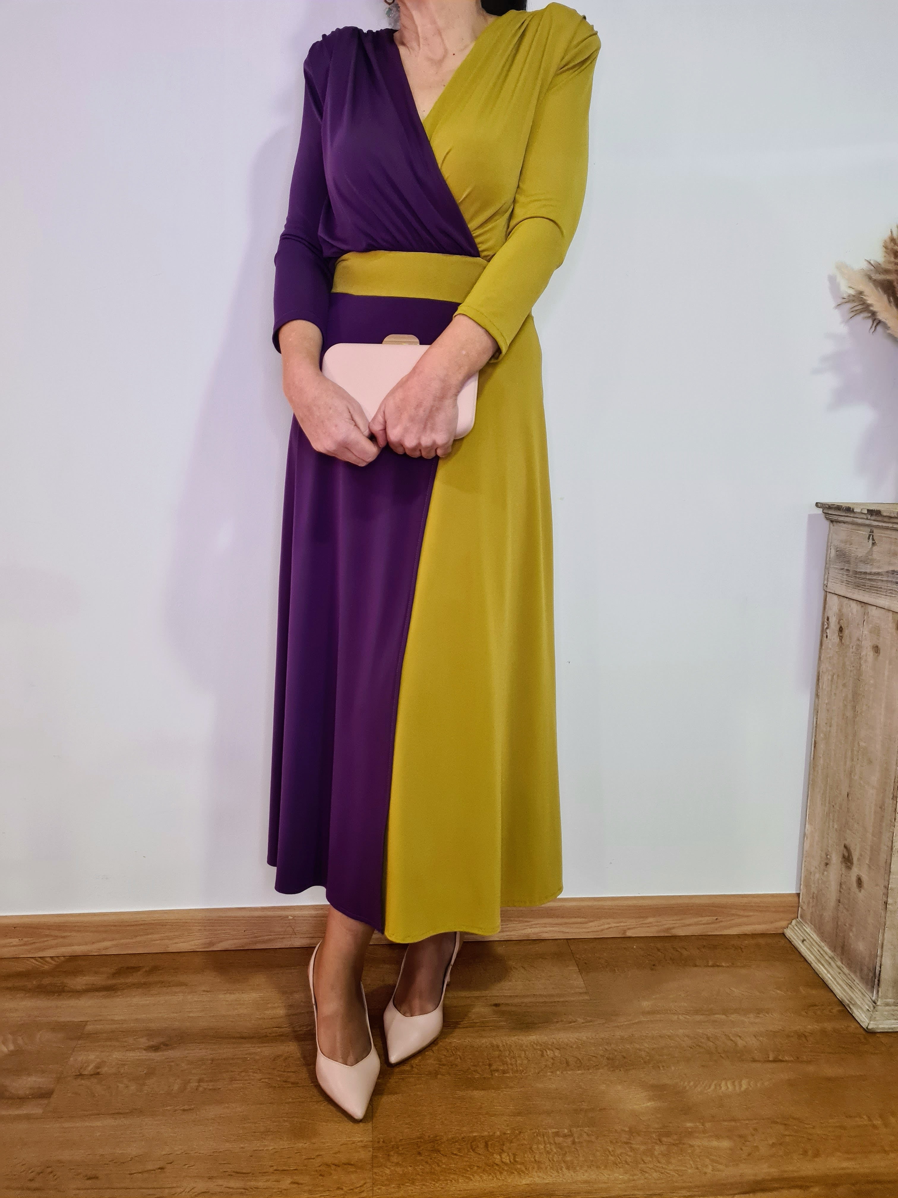 Vestido Bicolor Morado Oliva