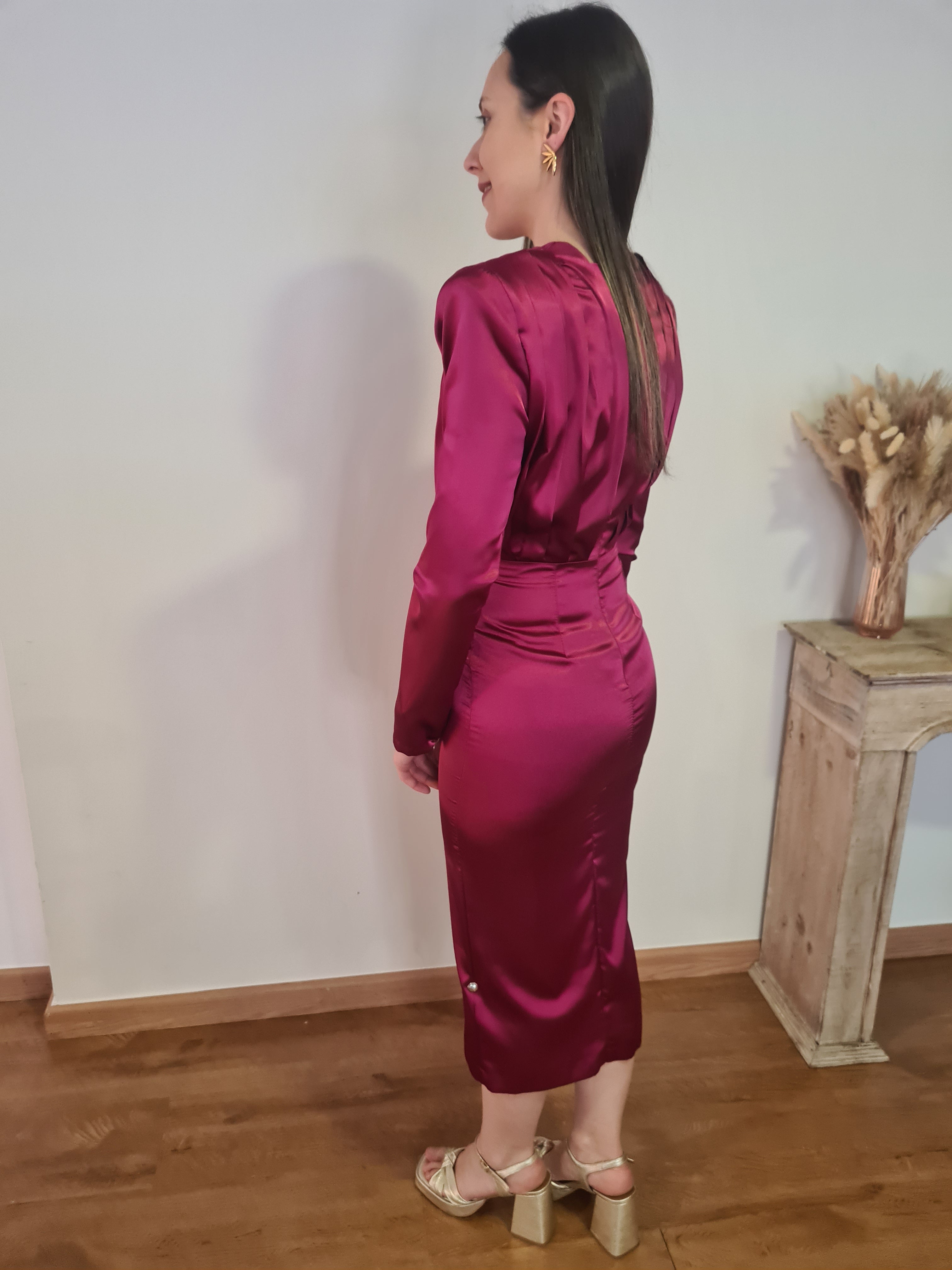 Vestido Satinado Pliegues