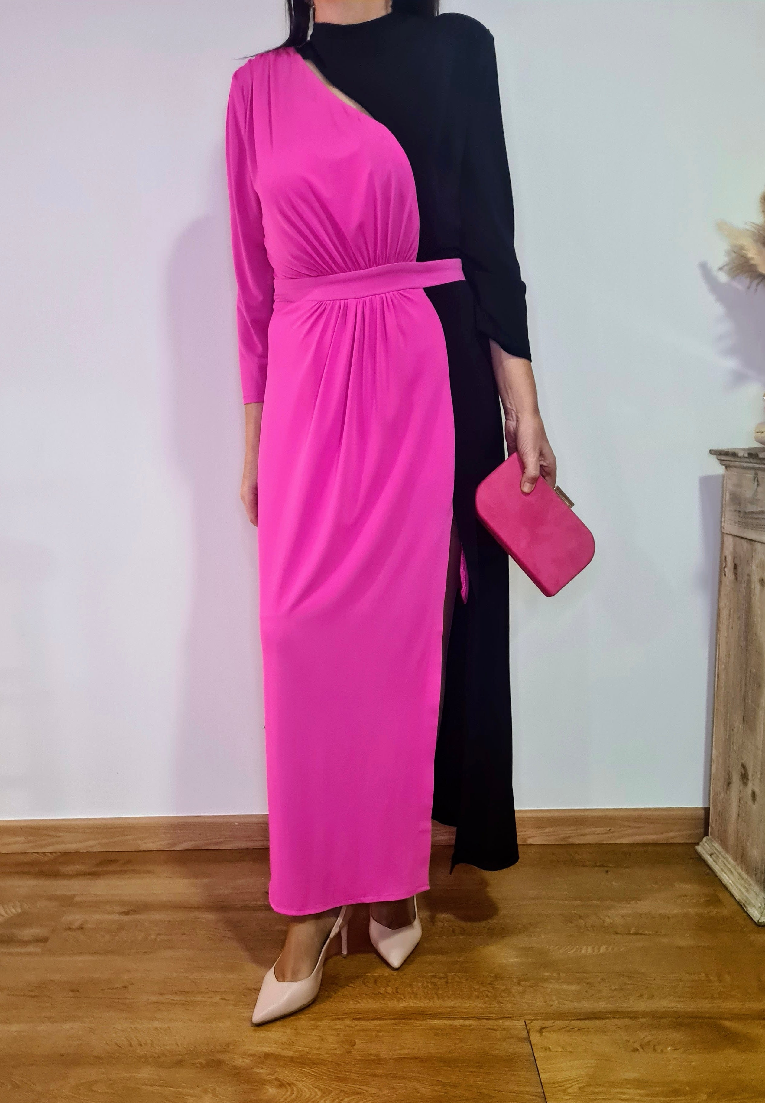 Vestido Bicolor Fucsia Negro