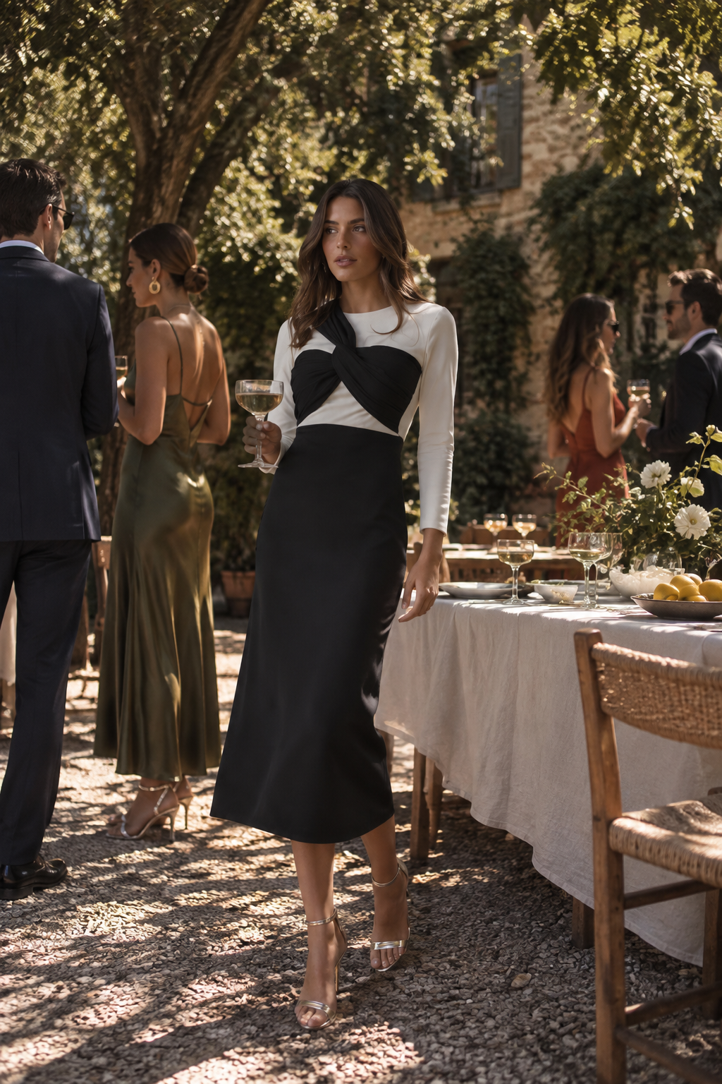Vestido B/N Nudo Escote